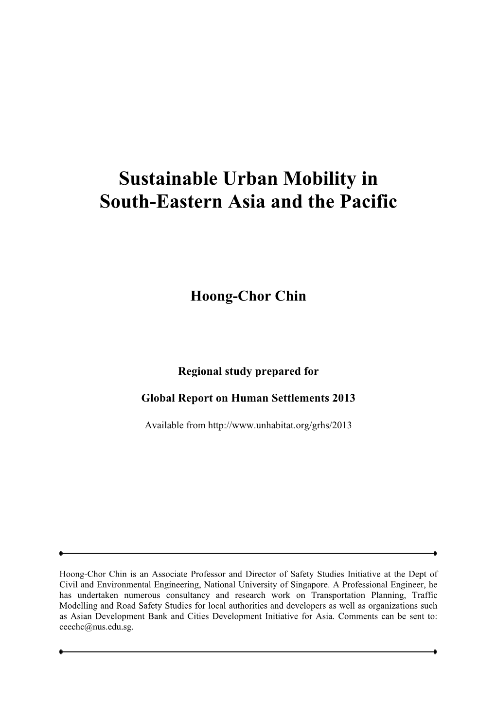 Sustainable Urban Mobility in South-Eastern Asia and the Pacific