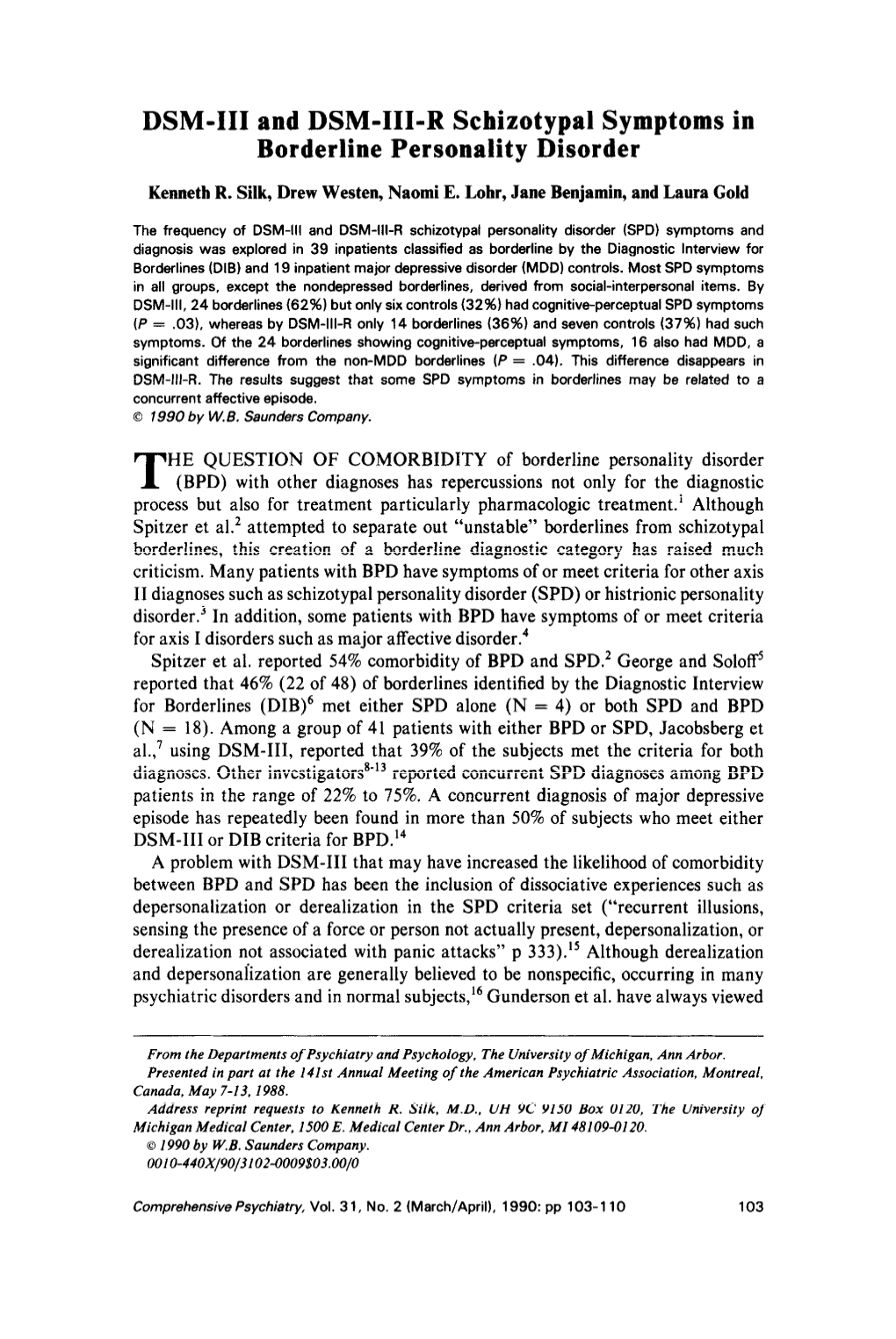 DSM-III and DSM-III-R Schizotypal Symptoms in Borderline Personality Disorder