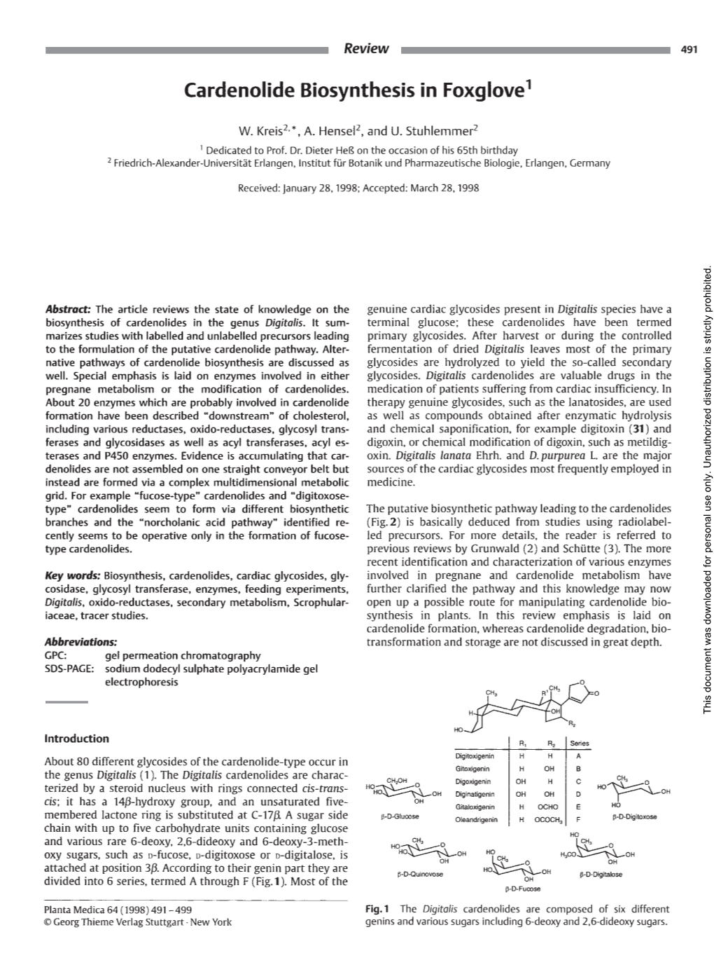 Cardenolide Biosynthesis in Foxglove1