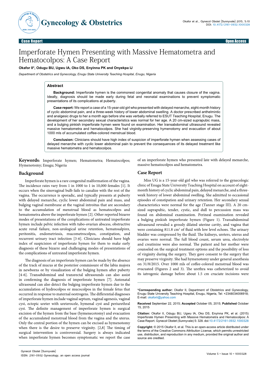 Imperforate Hymen Presenting with Massive Hematometra and Hematocolpos