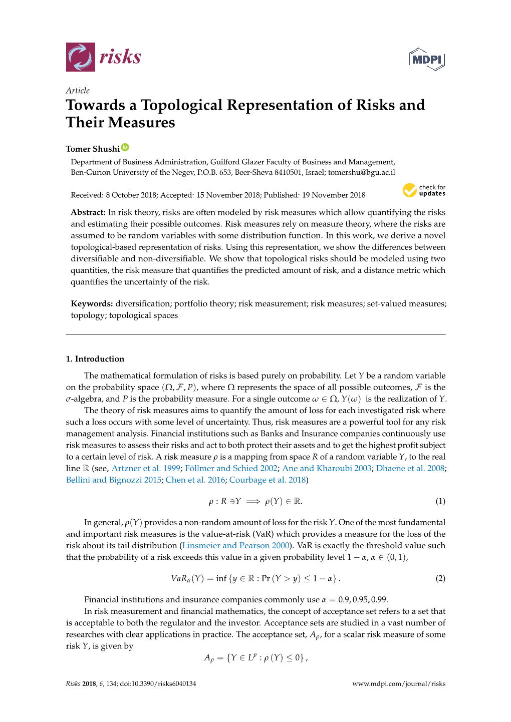 Towards a Topological Representation of Risks and Their Measures