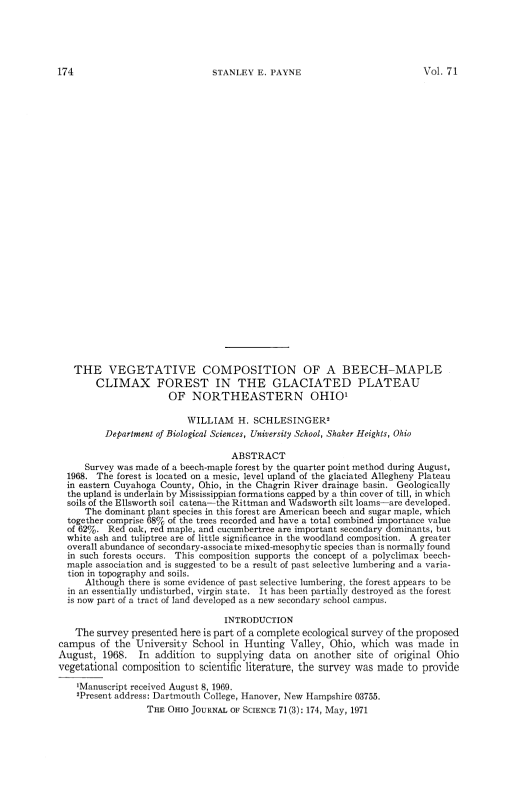 The Vegetative Composition of a Beech-Maple Climax Forest in the Glaciated Plateau of Northeastern Ohio1