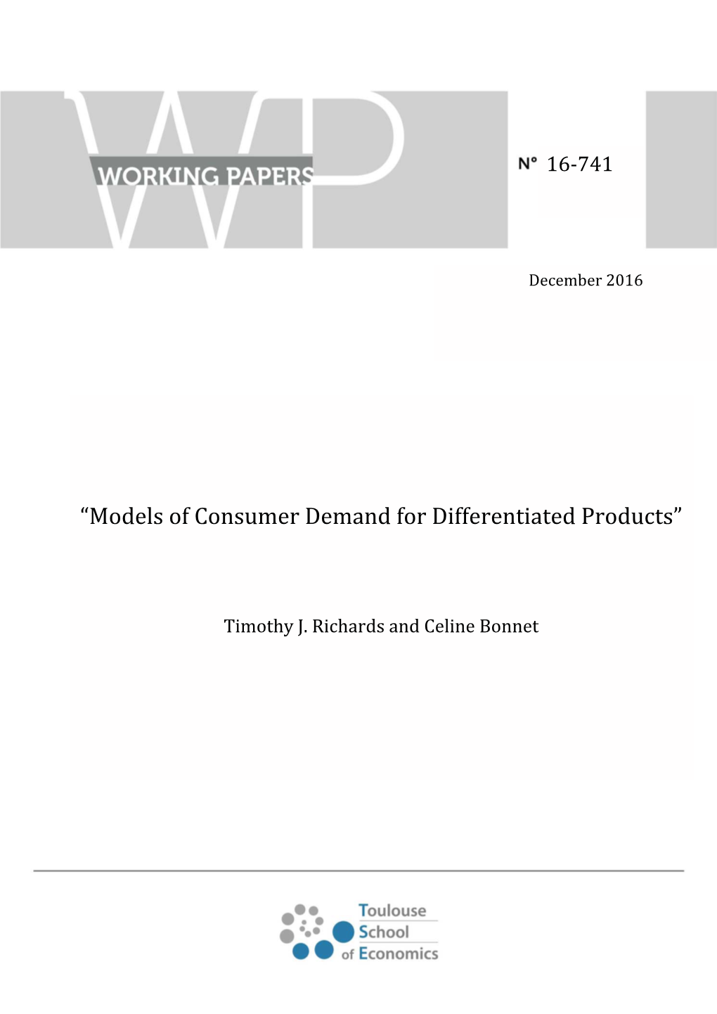 “Models of Consumer Demand for Differentiated Products”