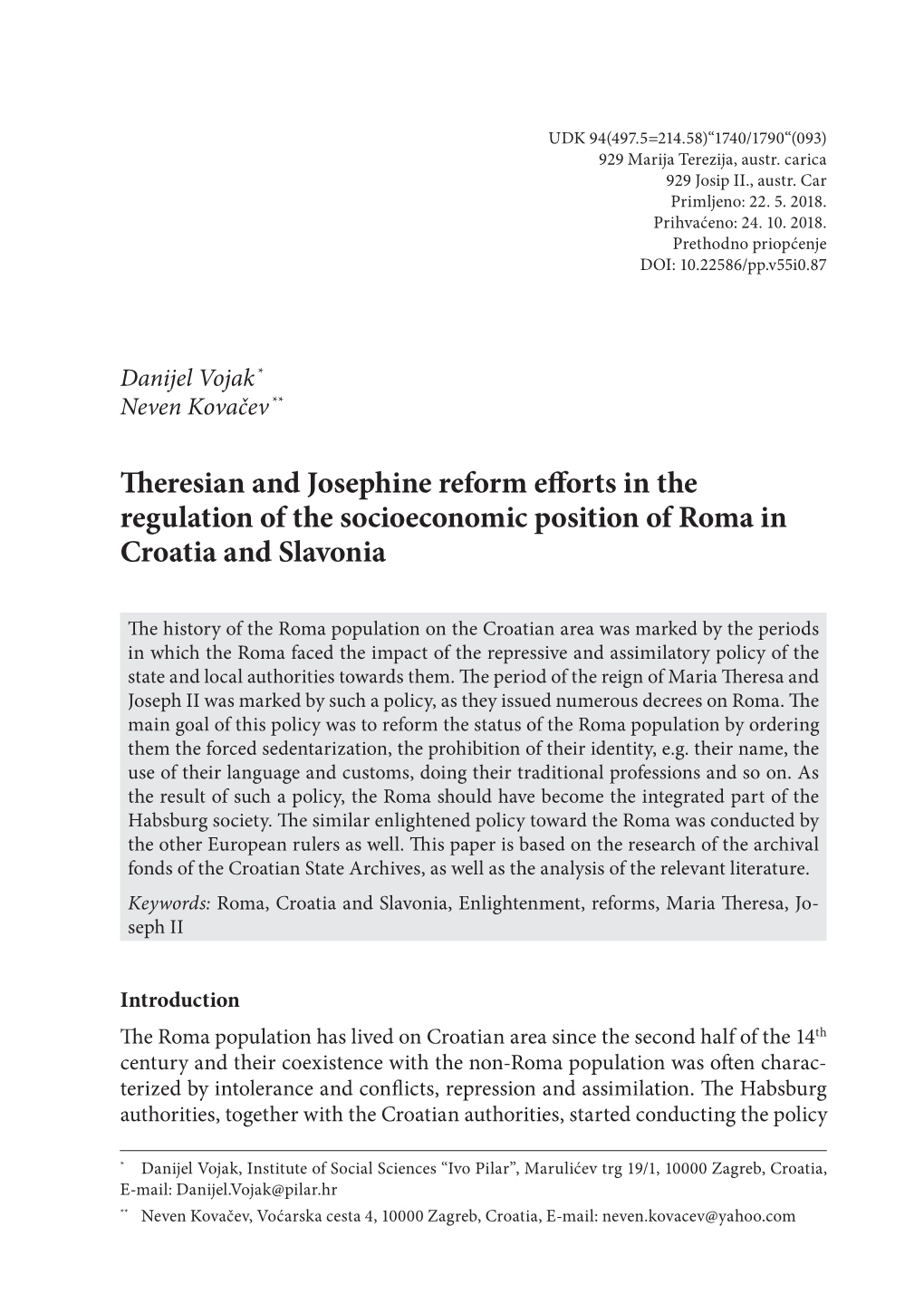 Theresian and Josephine Reform Efforts in the Regulation of The