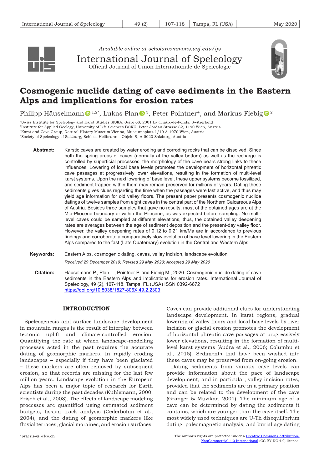 Cosmogenic Nuclide Dating of Cave Sediments in the Eastern Alps And