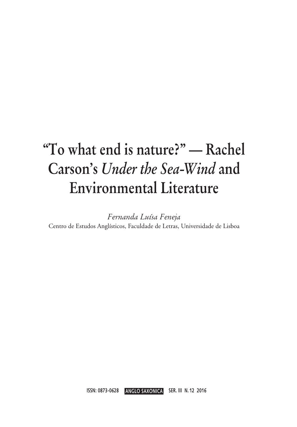 Rachel Carson's Under the Sea-Wind and Environmental Literature