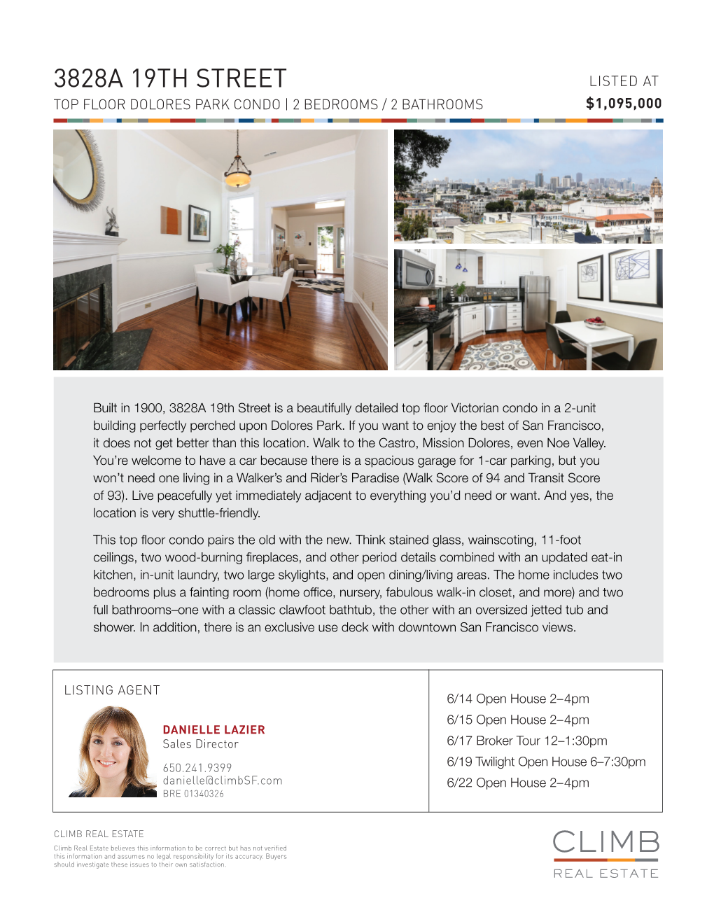 3828A 19Th Street Listed at Top Floor Dolores Park Condo | 2 Bedrooms / 2 Bathrooms $1,095,000