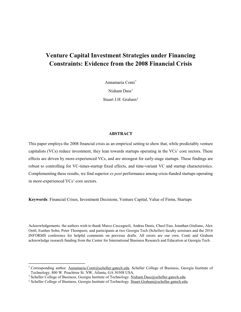 Venture Capital Investment Strategies Under Financing Constraints: Evidence from the 2008 Financial Crisis