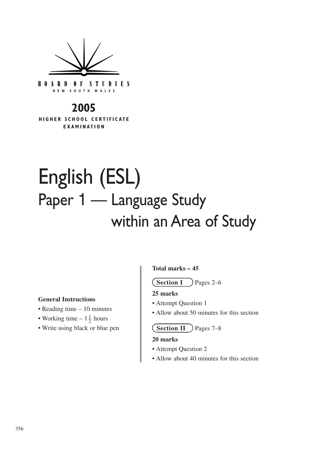 English (ESL) Paper 1 — Language Study Within an Area of Study