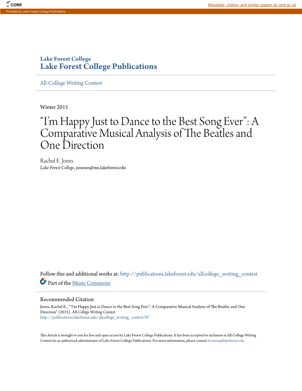 A Comparative Musical Analysis of the Beatles and One Direction Rachel E