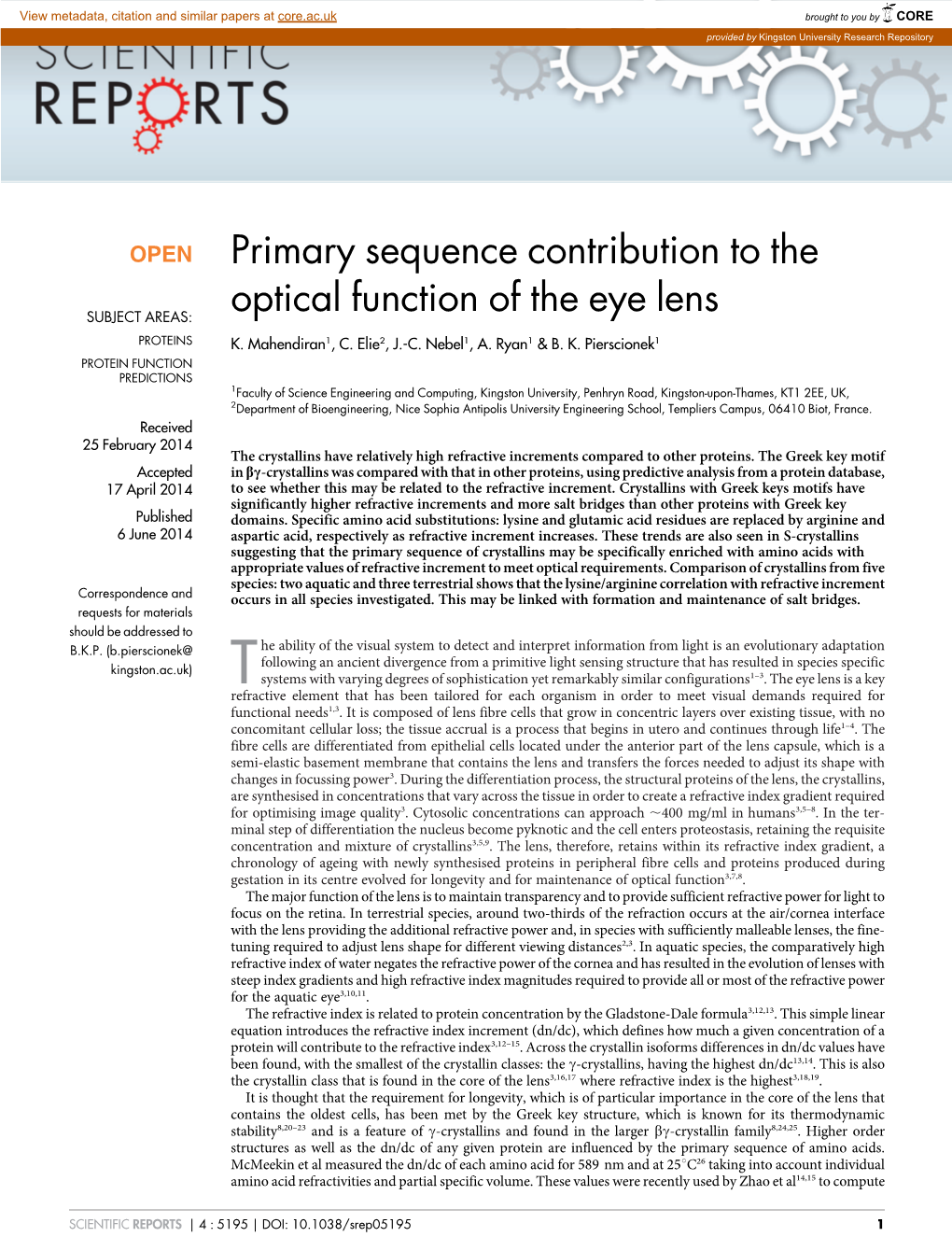 Primary Sequence Contribution to the Optical Function of the Eye Lens