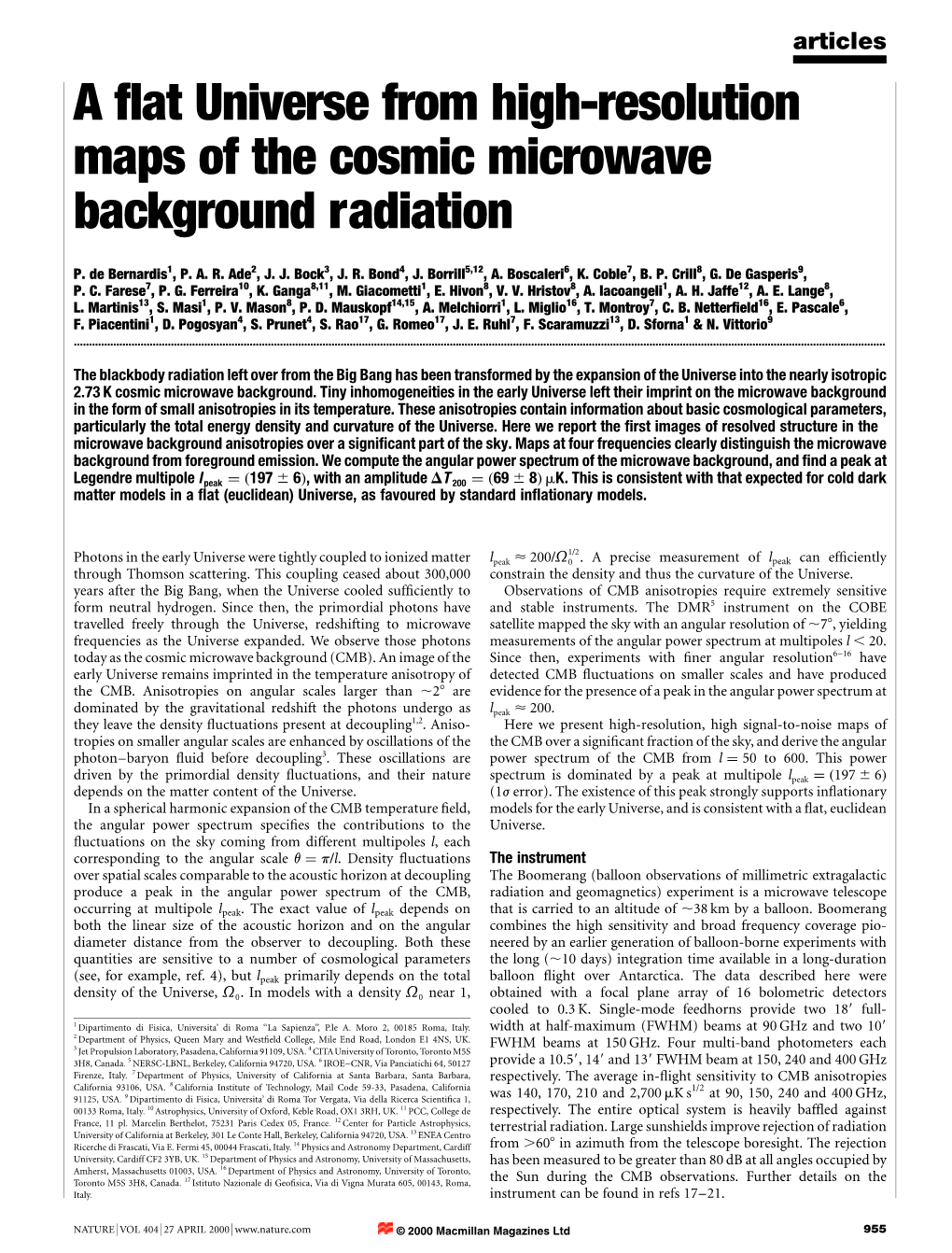 A ¯At Universe from High-Resolution Maps of the Cosmic Microwave Background Radiation