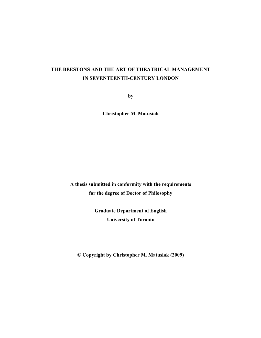 The Beestons and the Art of Theatrical Management in Seventeenth-Century London