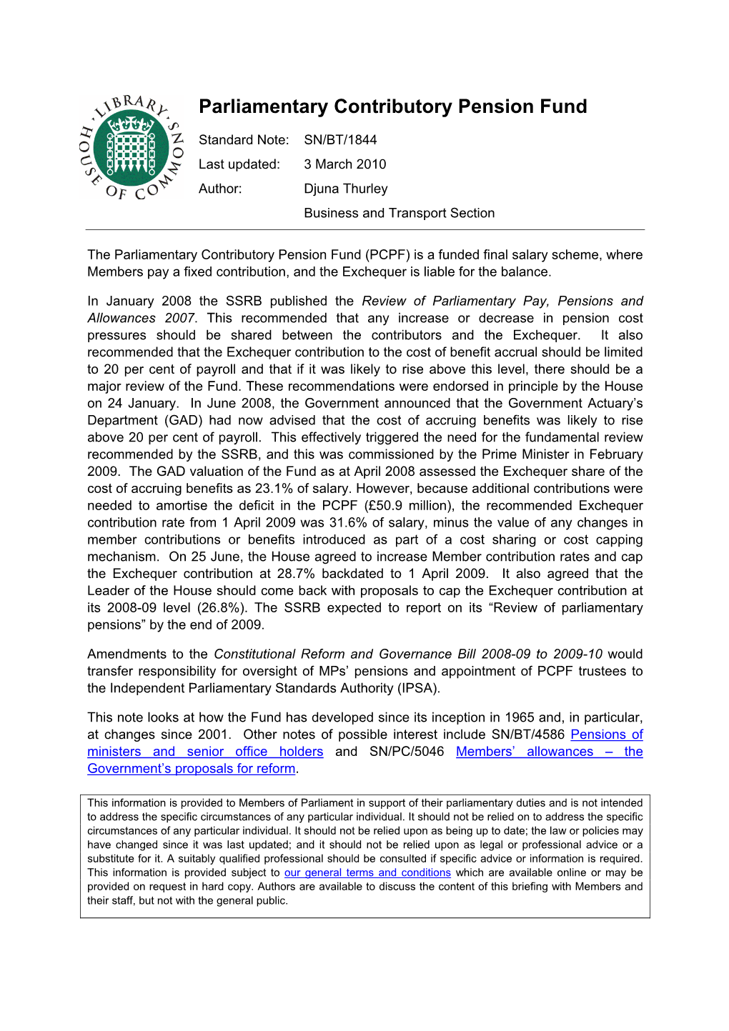 Parliamentary Contributory Pension Fund