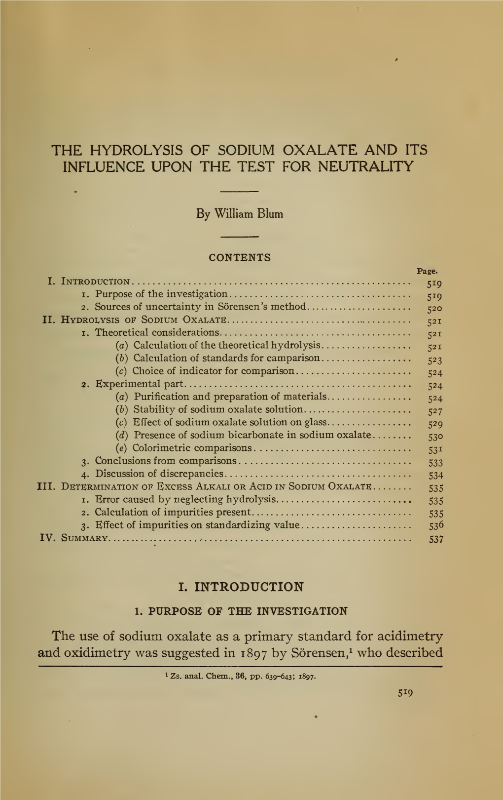 The Hydrolysis of Sodium Oxalate and Its Influence Upon the Test for Neutrality