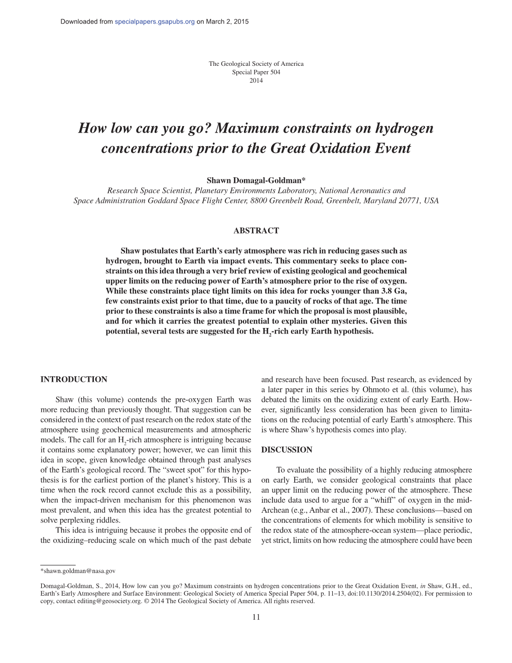 Maximum Constraints on Hydrogen Concentrations Prior to the Great Oxidation Event