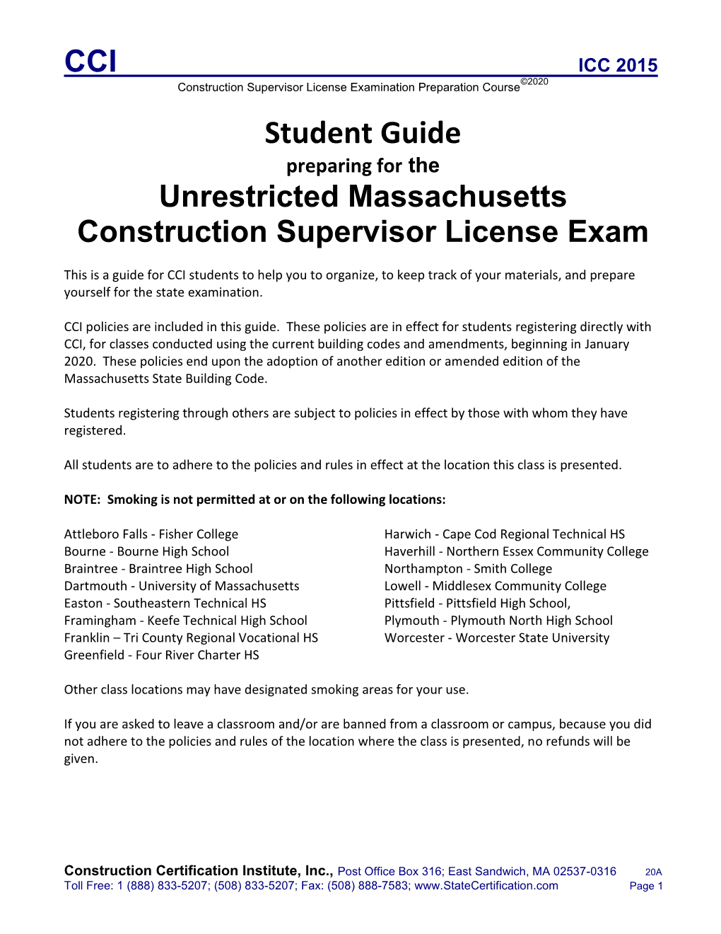 Student Guide Preparing for the Unrestricted Massachusetts Construction Supervisor License Exam