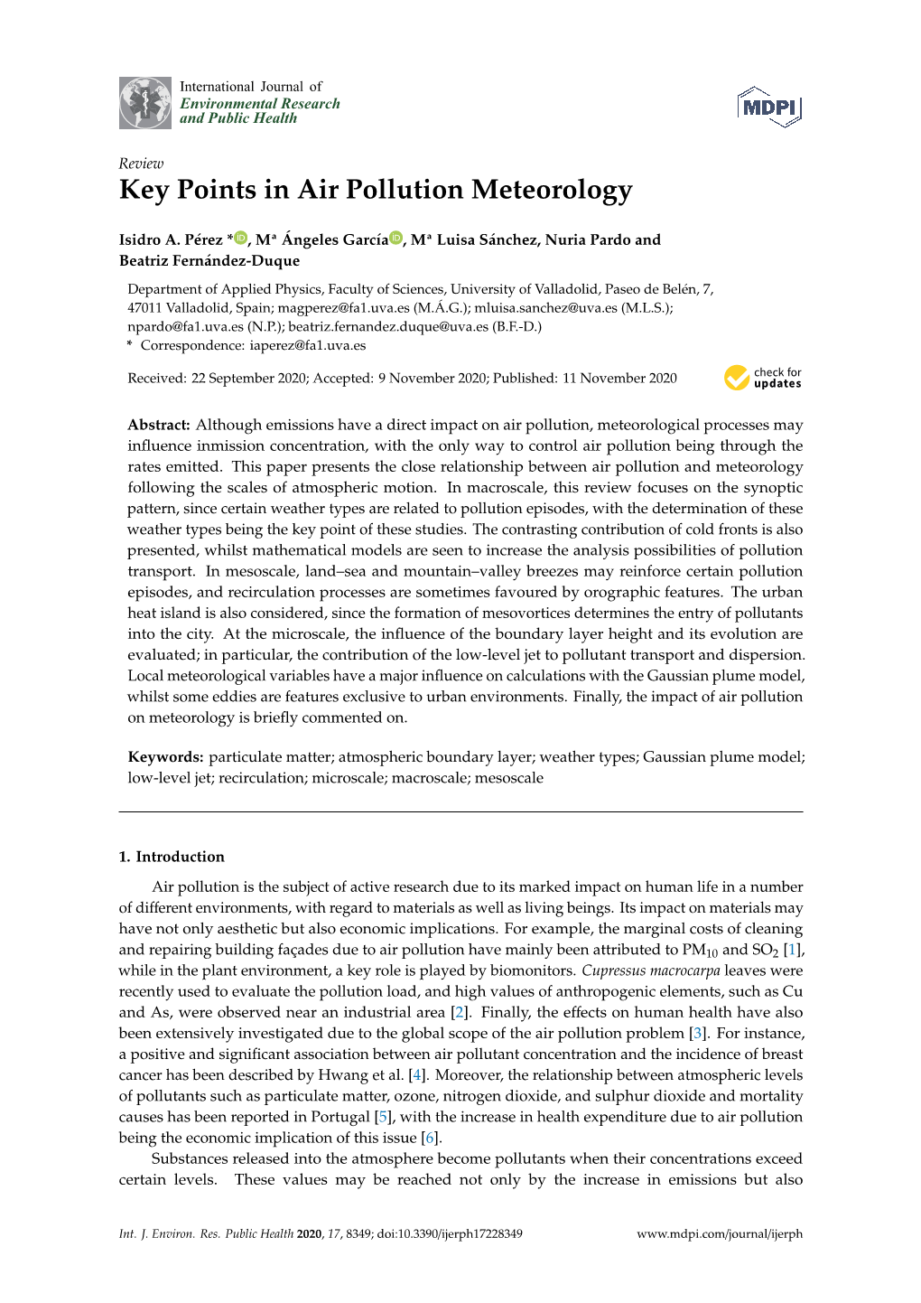 Key Points in Air Pollution Meteorology