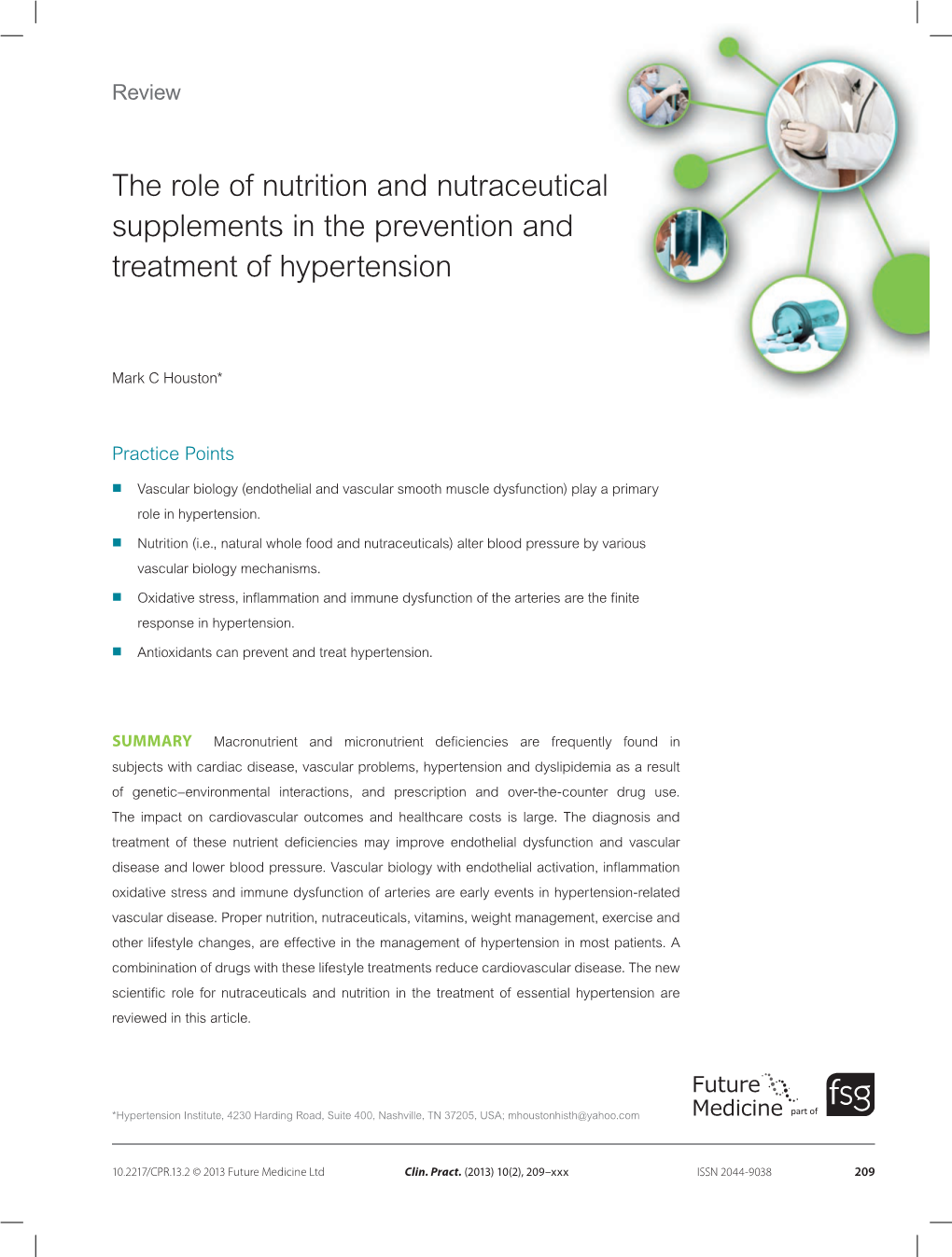 The Role of Nutrition and Nutraceutical Supplements in the Prevention and Treatment of Hypertension