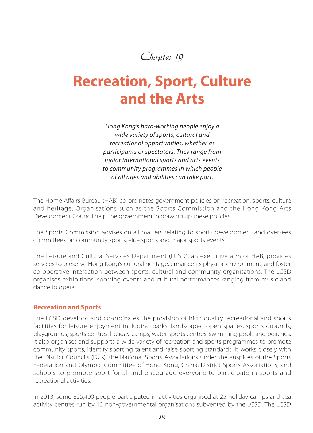 Recreation, Sport and the Arts