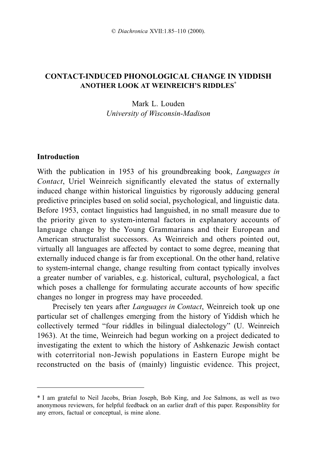 Contact-Induced Phonological Change in Yiddish