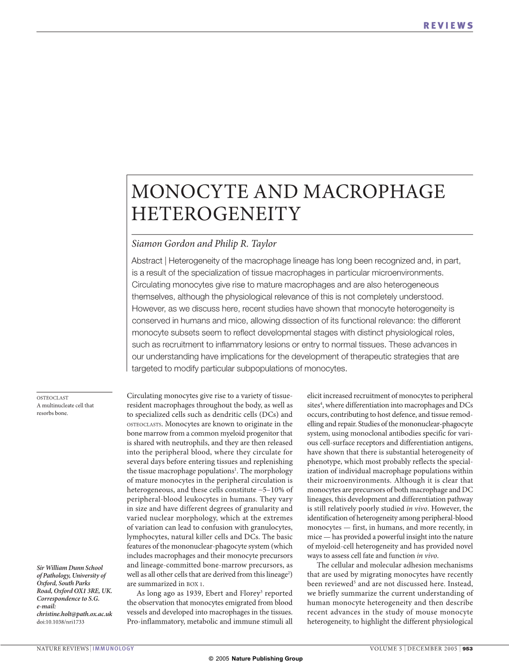 Monocyte and Macrophage Heterogeneity