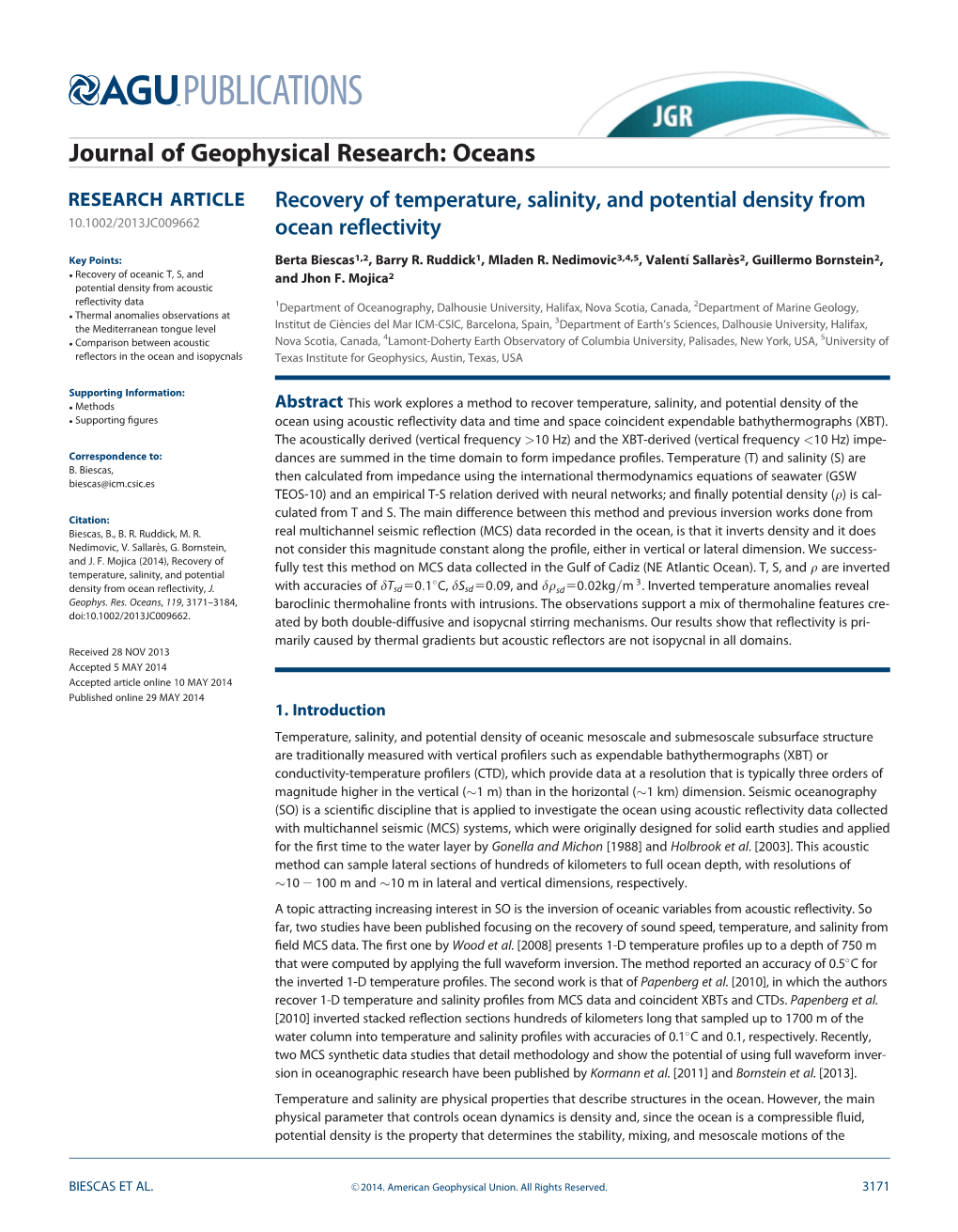 Recovery of Temperature, Salinity, and Potential Density from Ocean