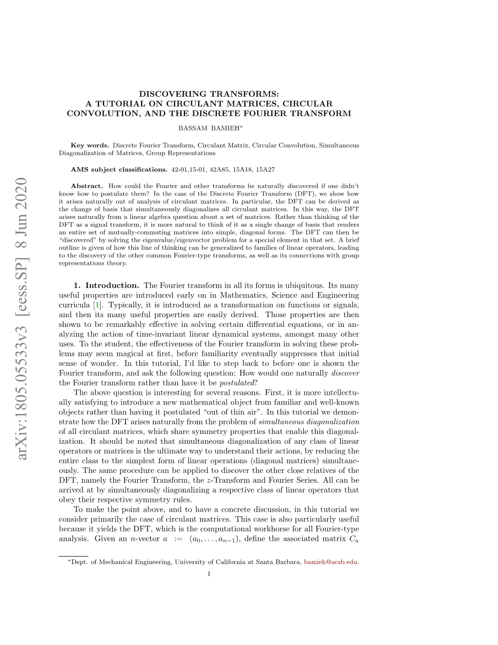 Discovering Transforms: a Tutorial on Circulant Matrices, Circular Convolution, and the Discrete Fourier Transform