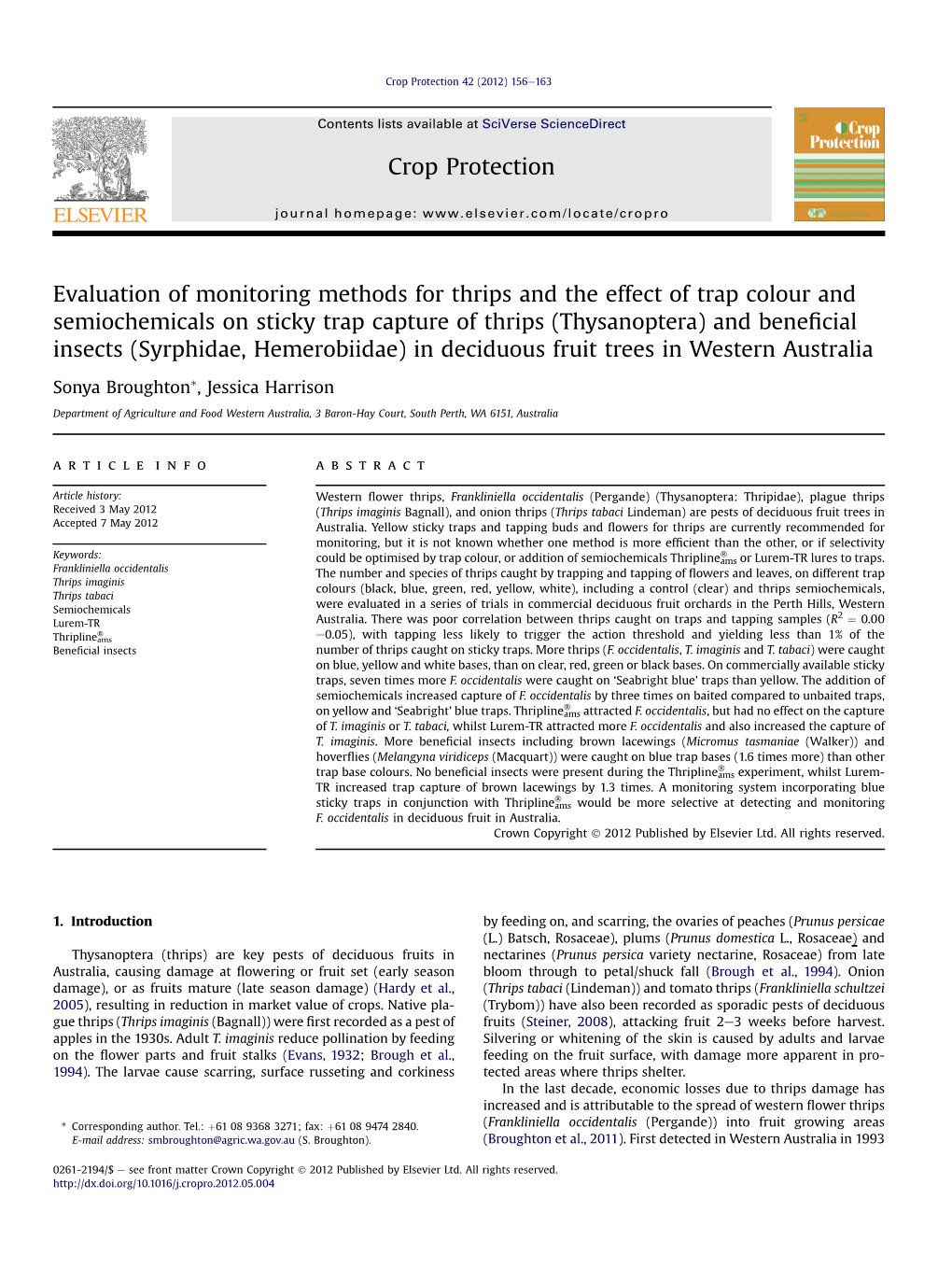 Evaluation of Monitoring Methods for Thrips and the Effect of Trap Colour