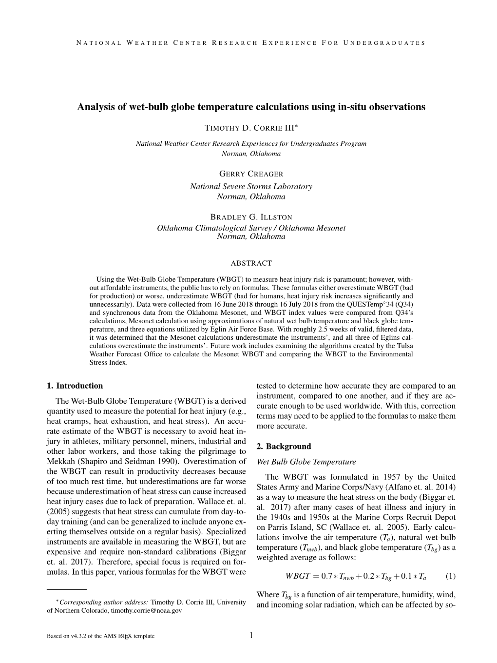 Analysis of Wet-Bulb Globe Temperature Calculations Using In-Situ Observations