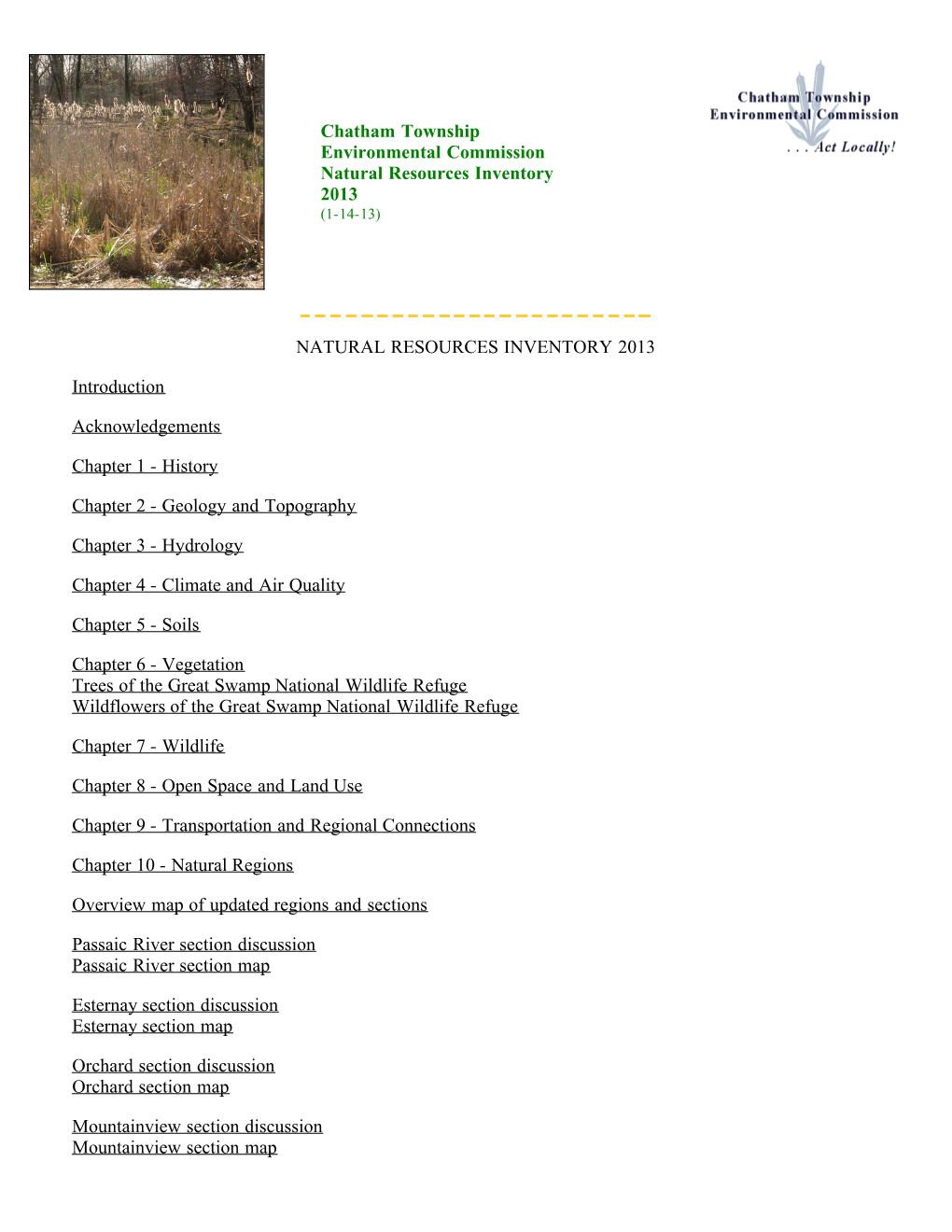 Chatham Township Environmental Commission Natural Resources Inventory 2013 (1-14-13)