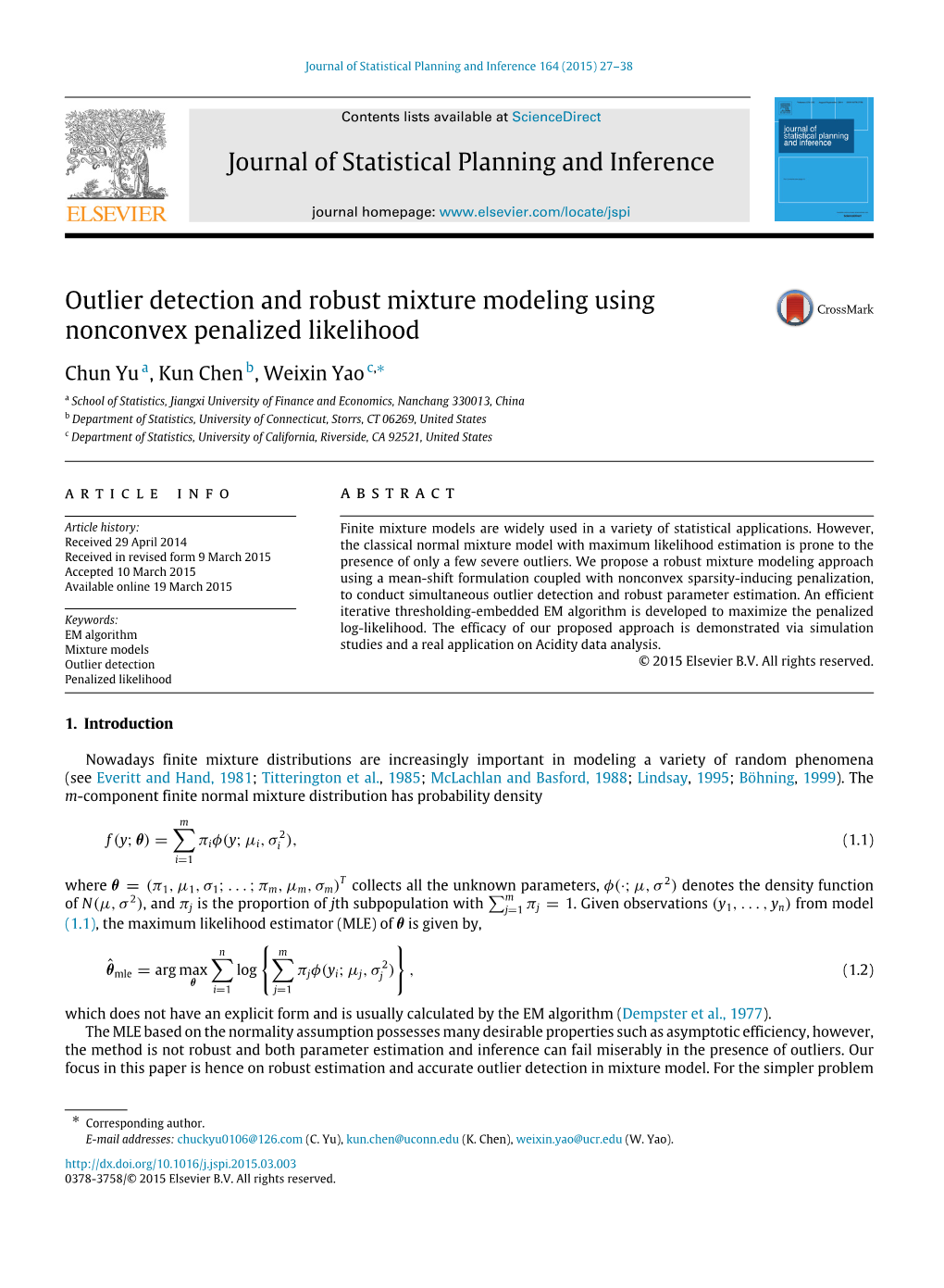 Outlier Detection and Robust Mixture Modeling Using Nonconvex Penalized Likelihood