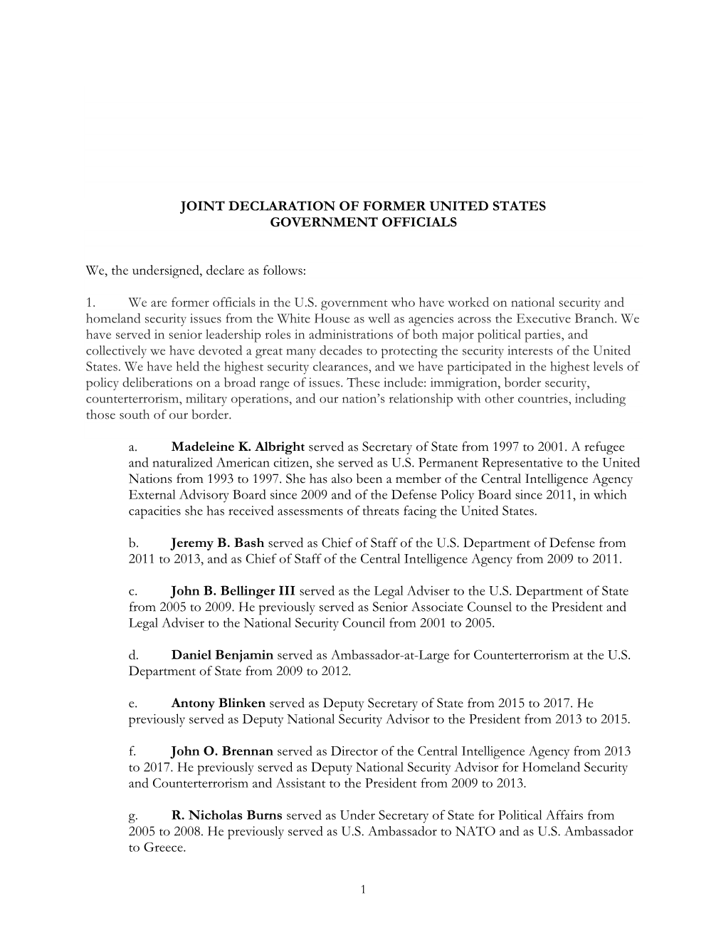 Joint Declaration of Former United States Government Officials