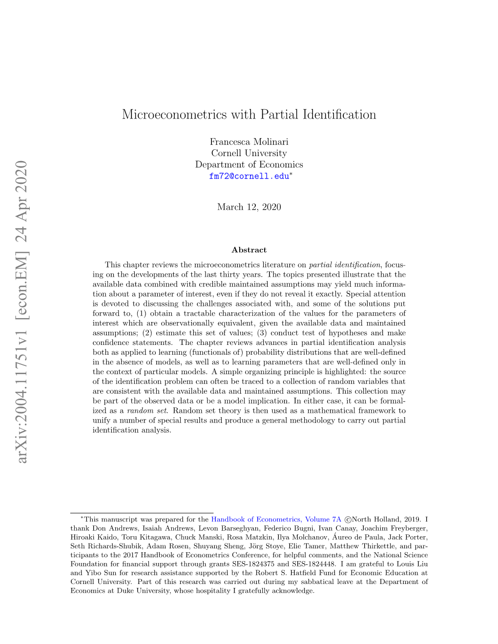 Microeconometrics with Partial Identification