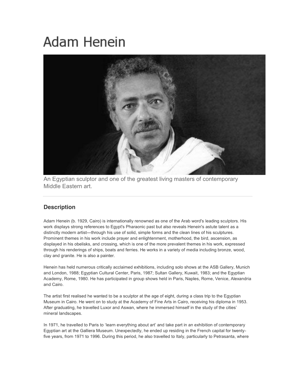 An Egyptian Sculptor and One of the Greatest Living ... -.:: ADAM HENEIN