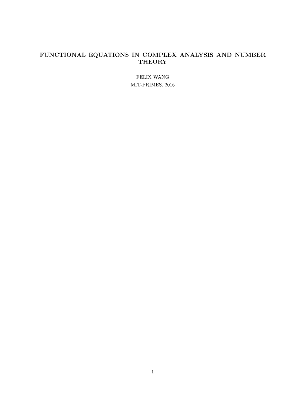 Functional Equations in Complex Analysis and Number Theory