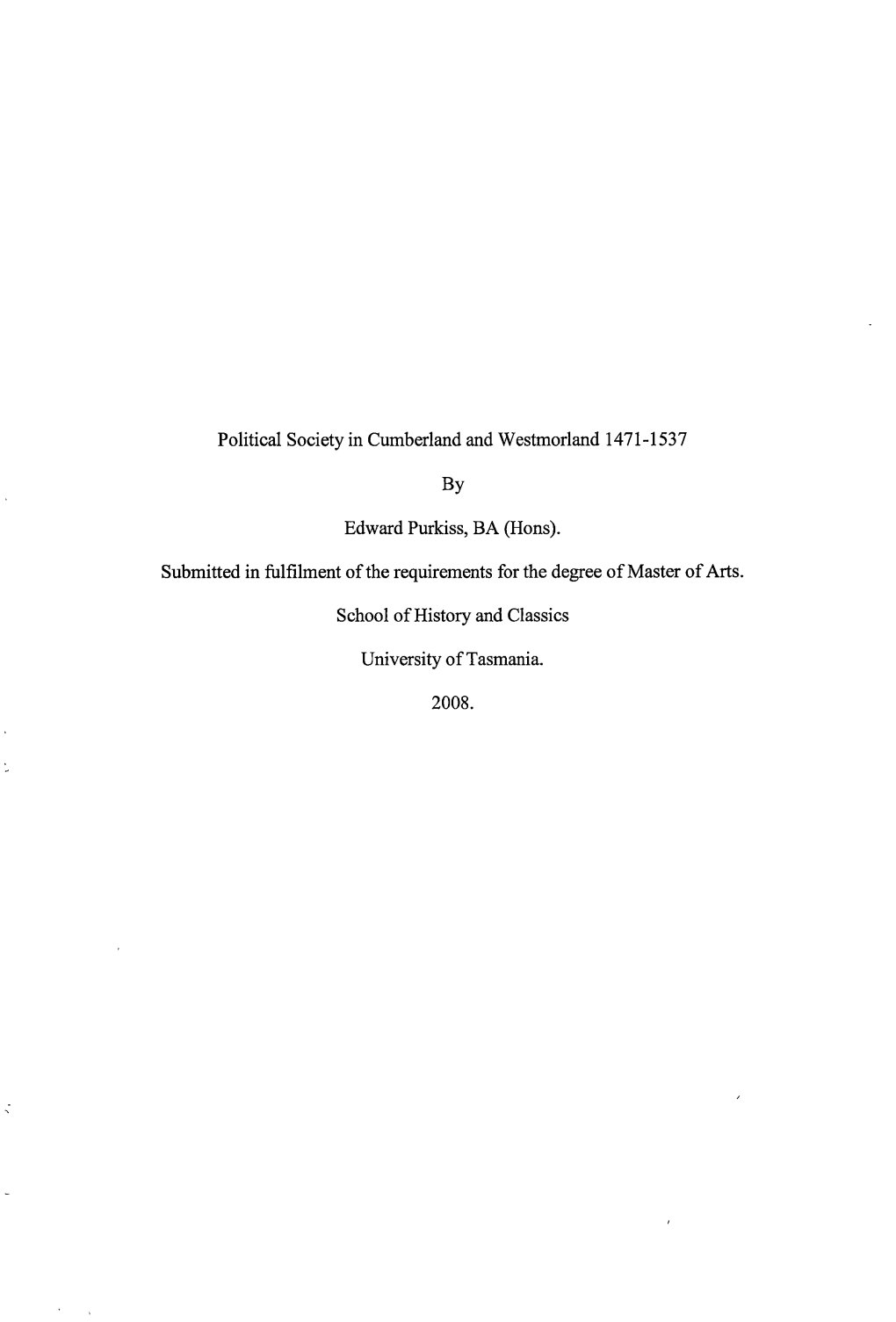 Political Society in Cumberland and Westmorland 1471-1537