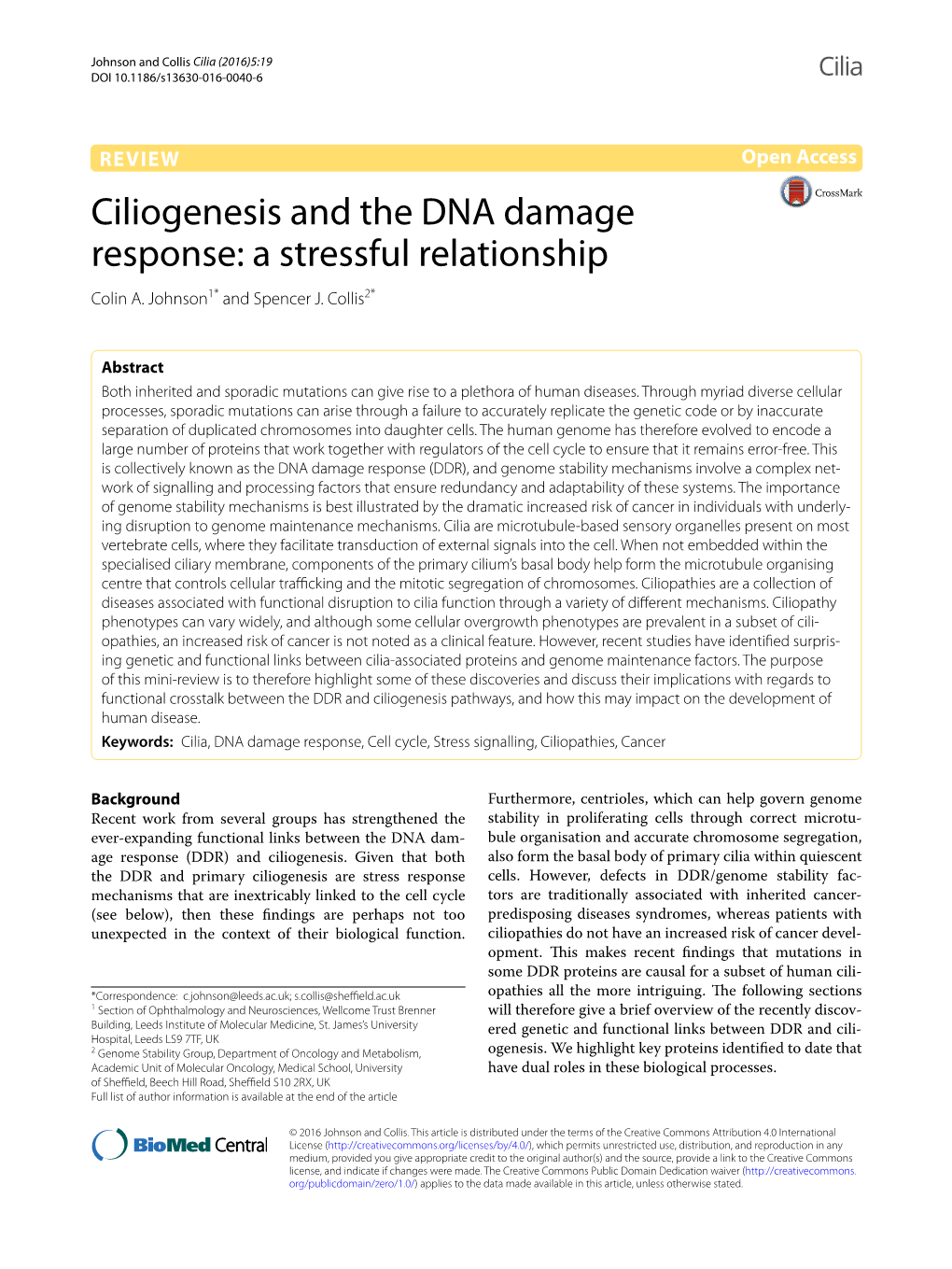 Ciliogenesis and the DNA Damage Response: a Stressful Relationship Colin A