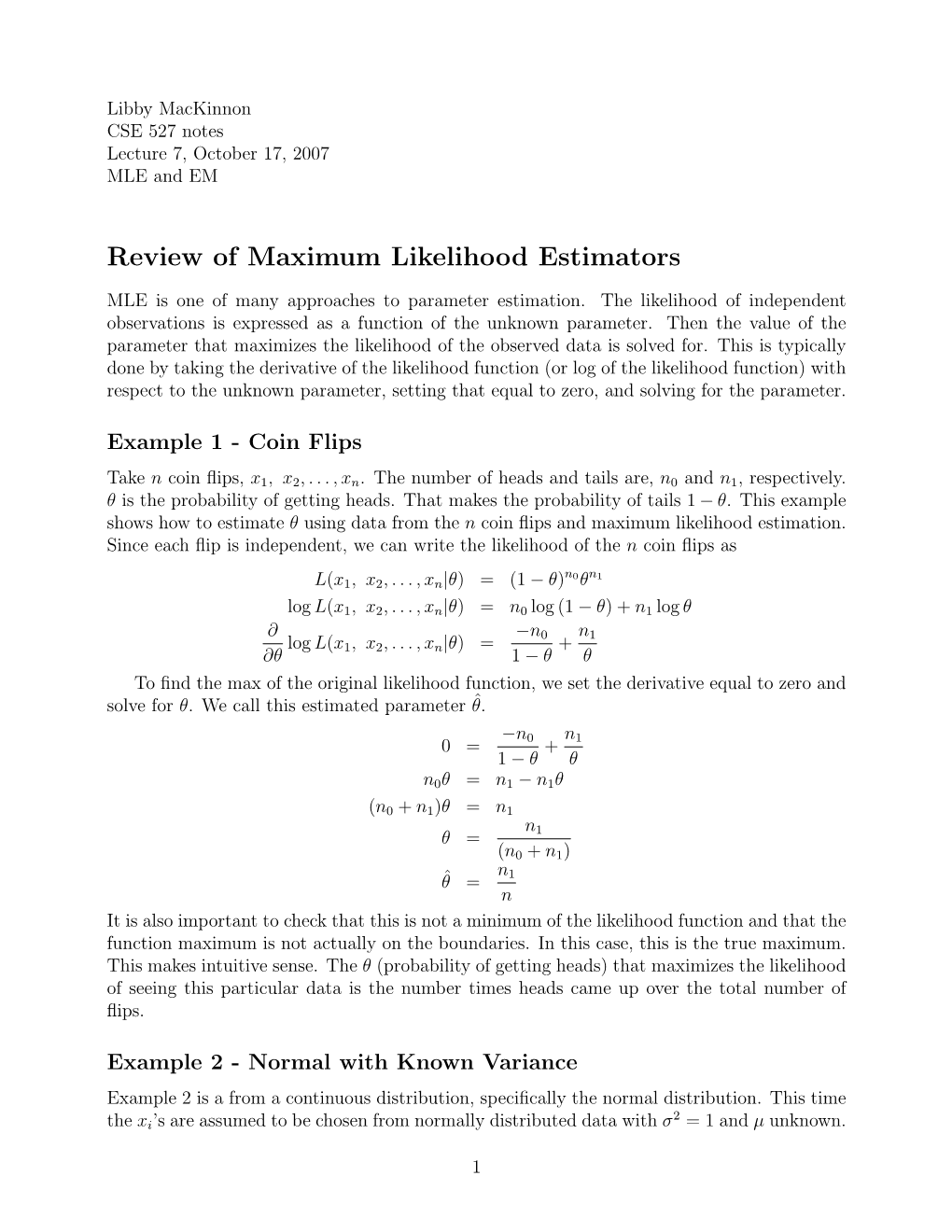 Review of Maximum Likelihood Estimators