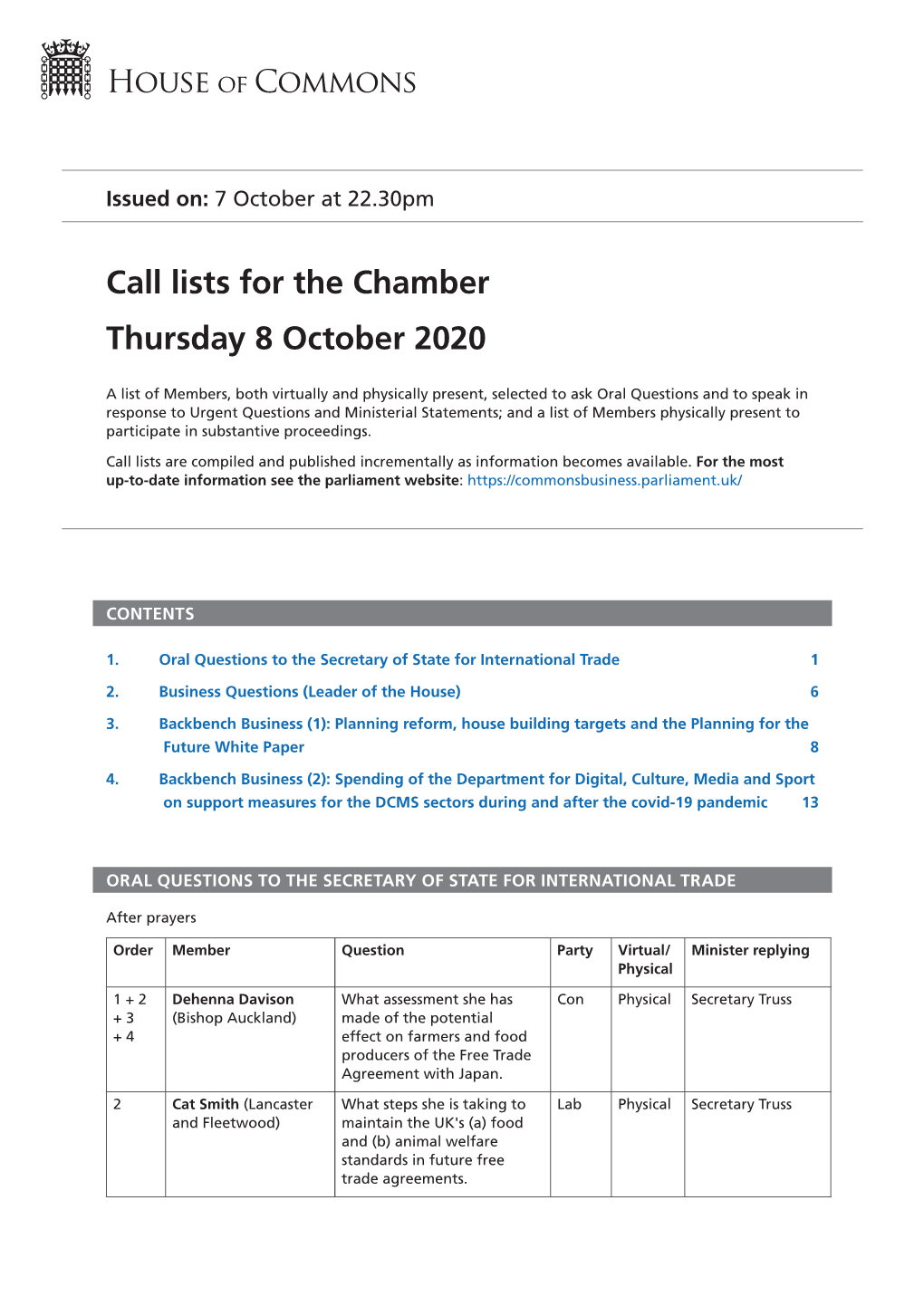 View Call Lists: Chamber PDF File 0.07 MB