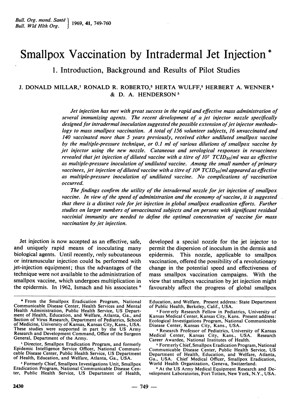 Smallpox Vaccination by Intradermal Jet Injection* 1