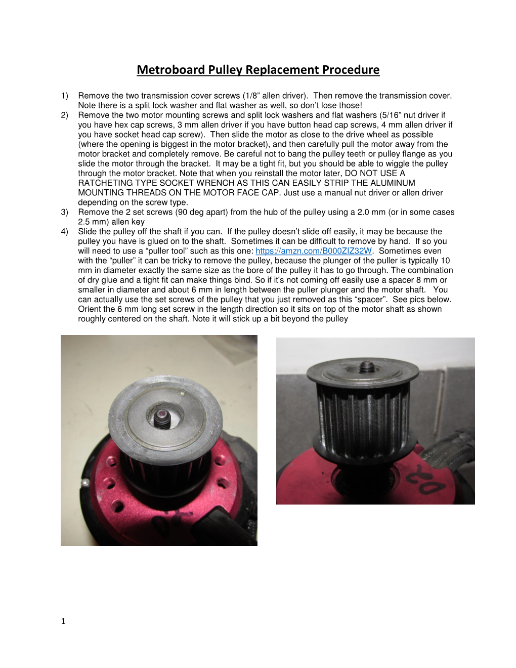 Metroboard Pulley Replacement Procedure