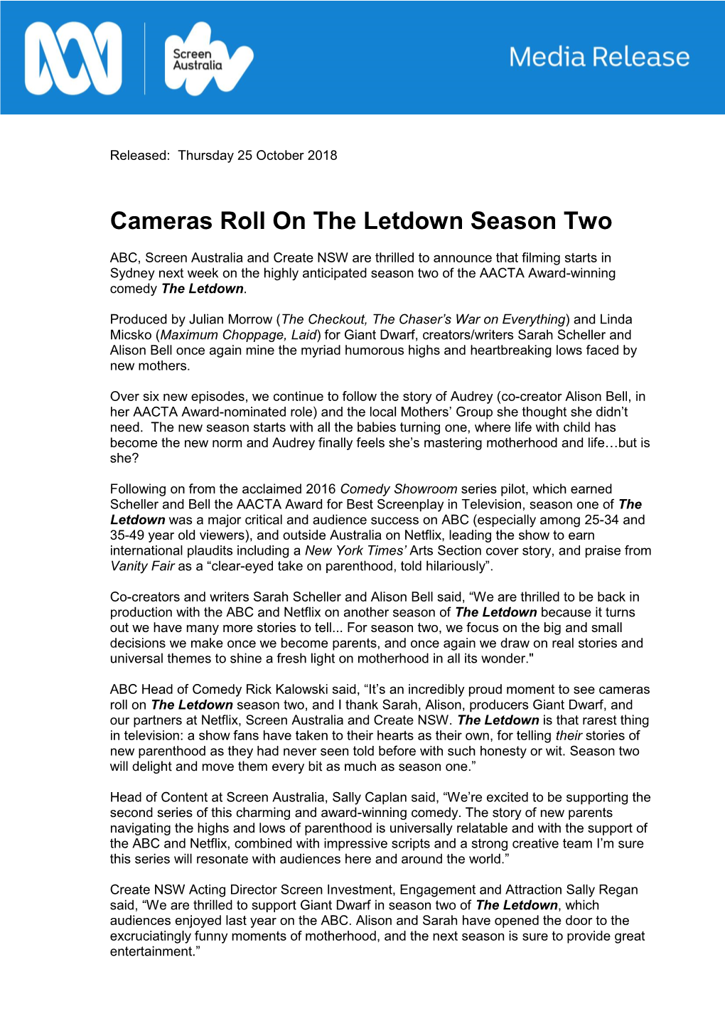 Cameras Roll on the Letdown Season Two