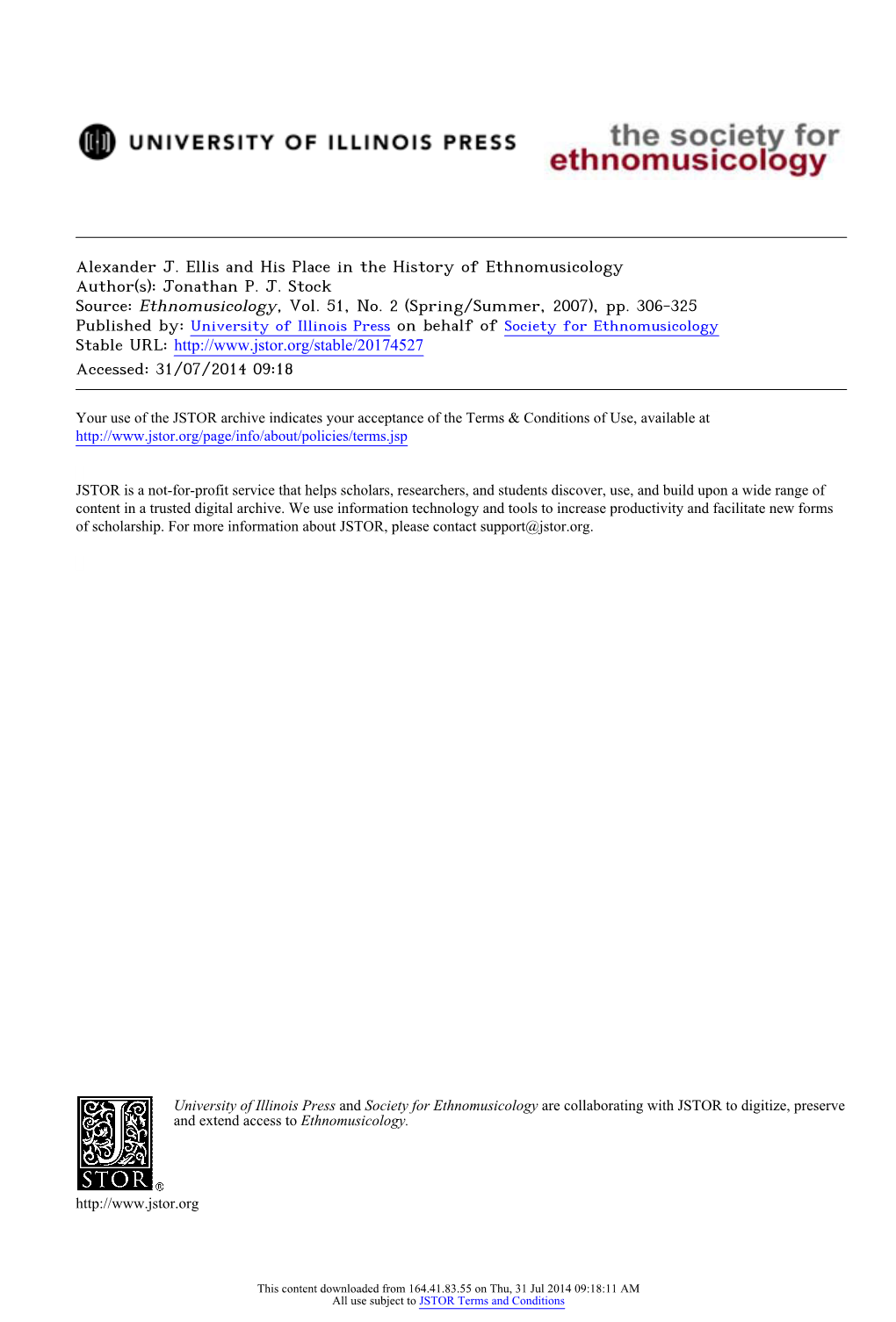 Alexander J. Ellis and His Place in the History of Ethnomusicology Author(S): Jonathan P