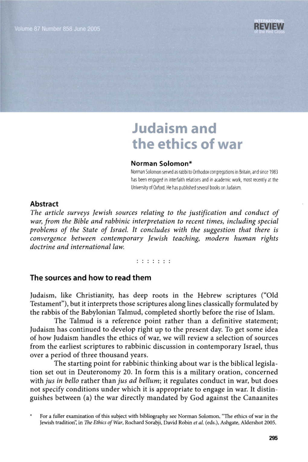 Judaism and the Ethics of War