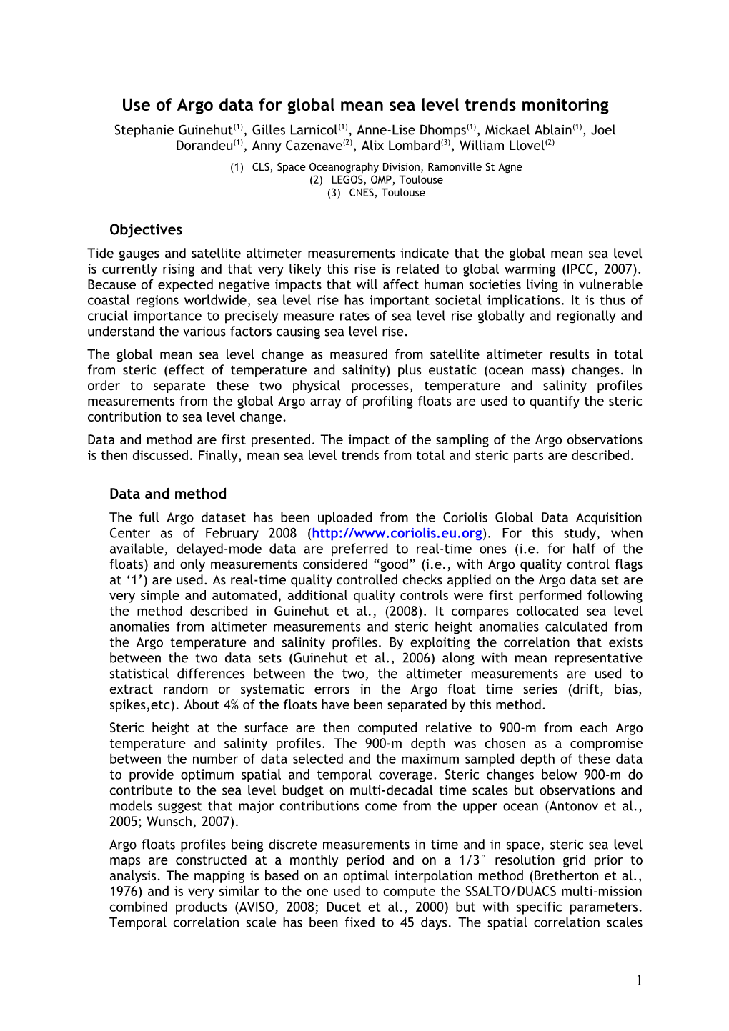 Use of Argo Data for Sea Level Monitoring