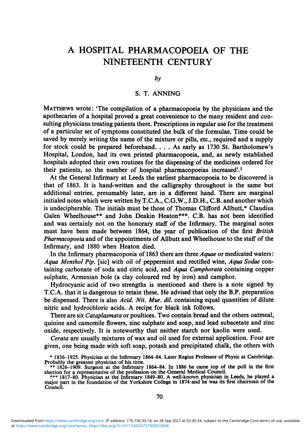 A HOSPITAL PHARMACOPOEIA of THE- NINETEENTH CENTURY by S