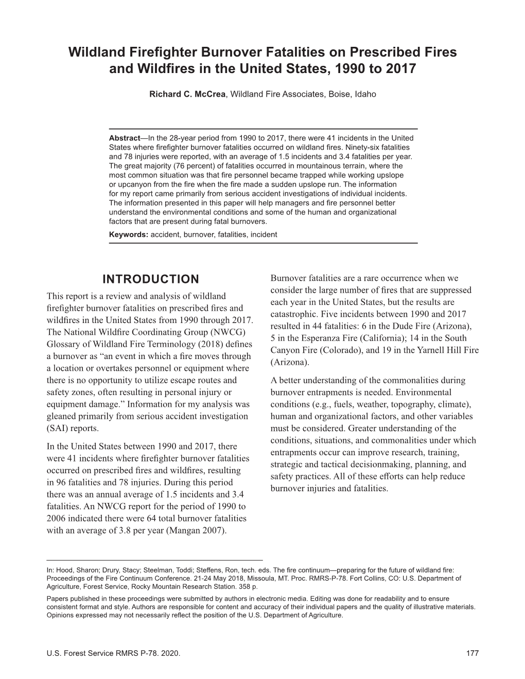 Wildland Firefighter Burnover Fatalities on Prescribed Fires and Wildfires in the United States, 1990 to 2017