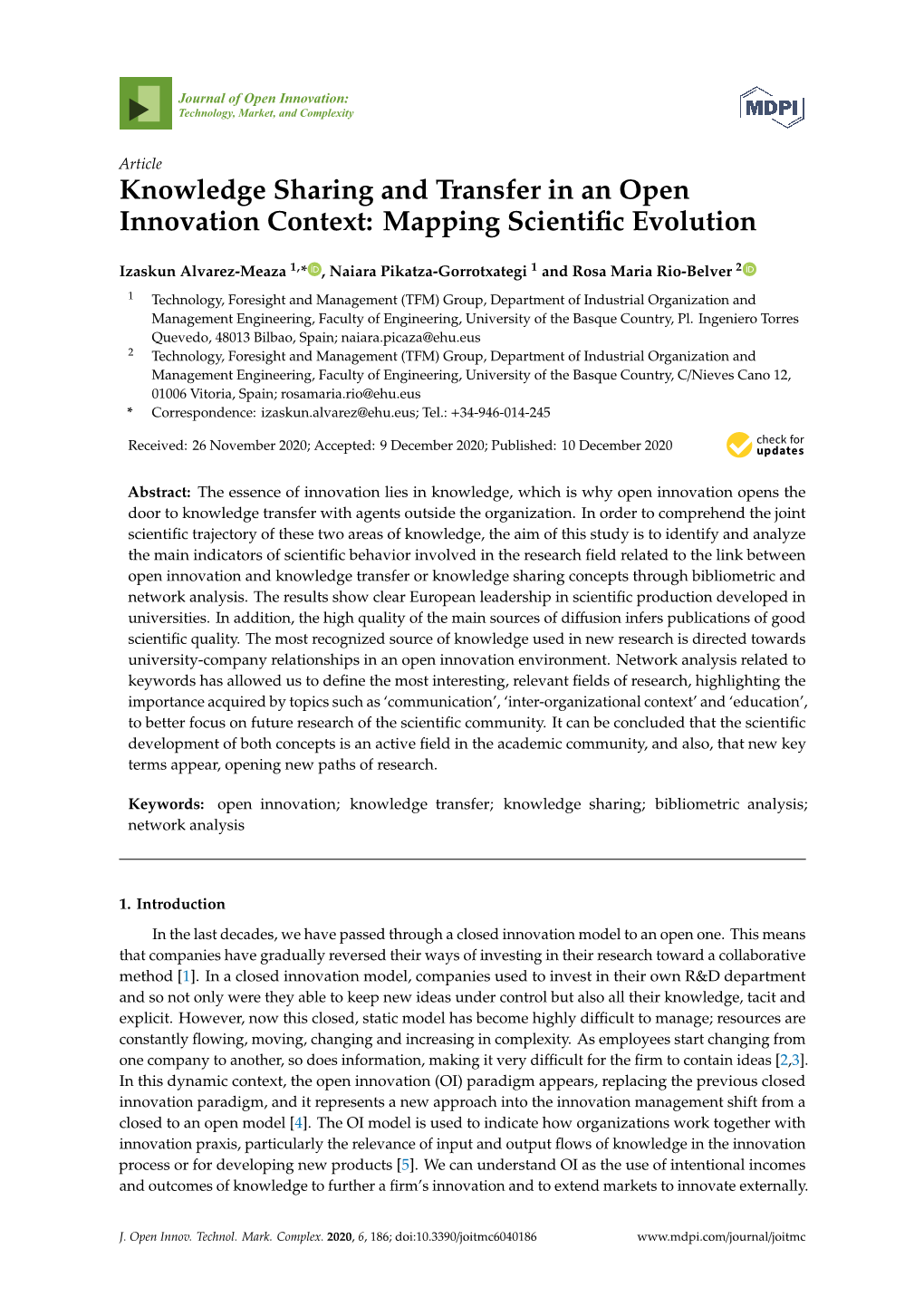 Knowledge Sharing and Transfer in an Open Innovation Context: Mapping Scientiﬁc Evolution