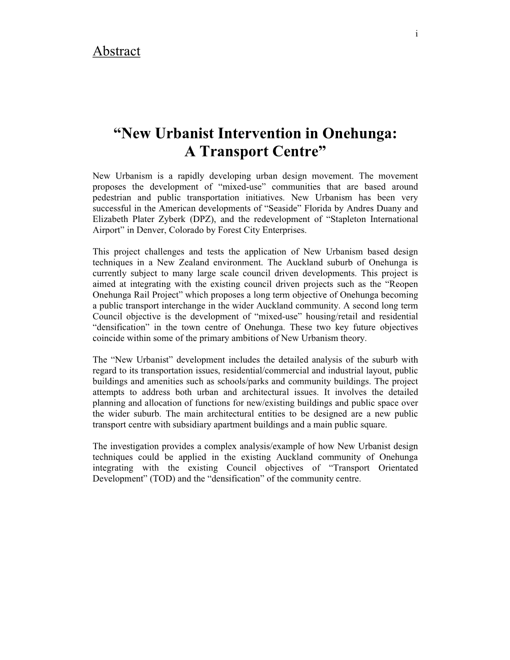 “New Urbanist Intervention in Onehunga: a Transport Centre”